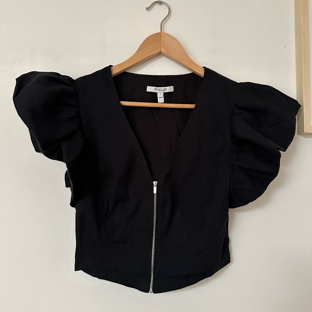 Black Stretch Linen Crop Top